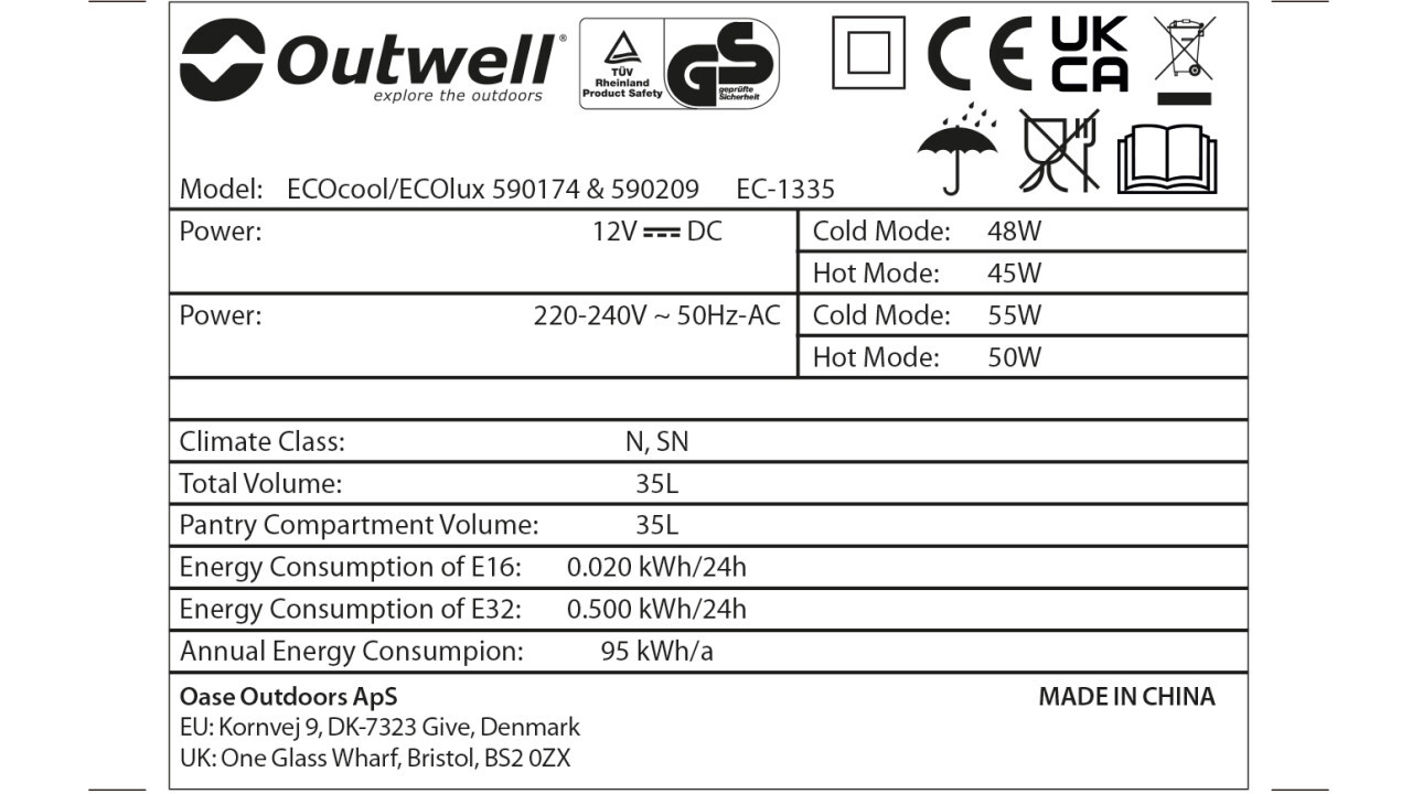 Outwell Ecocool Coolbox 35 ltr Thermoelectric 12V & 230V Slate